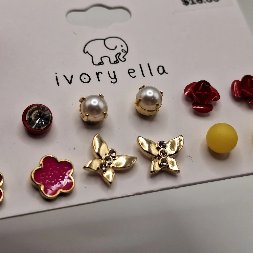Ivory Ella Stud Earring Set | Mixed Color Flower Pearl Crystal Earrings | NWT